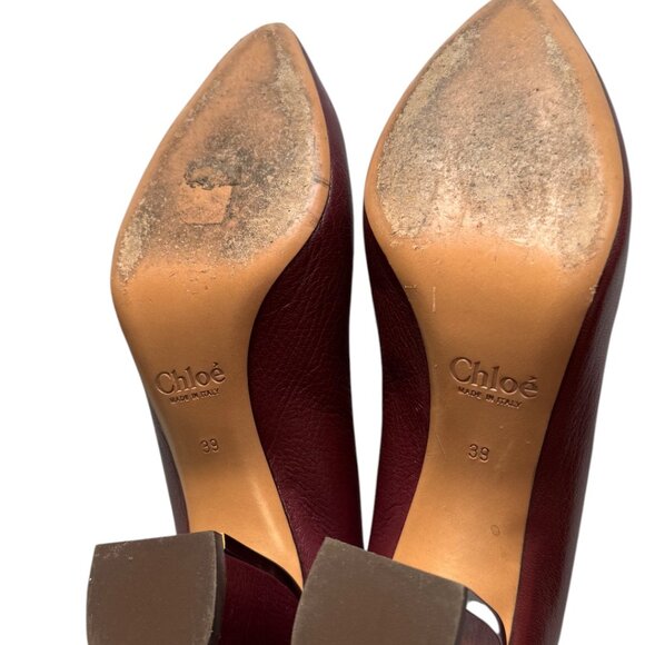 CHLOÉ Beckie pumps burgundy leather block heel size 39 - Picture 9 of 9